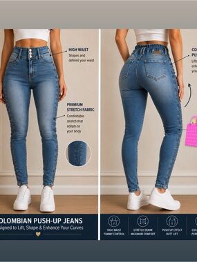 NEW High-Rise Blue Push-Up Colombian Jeans for Women